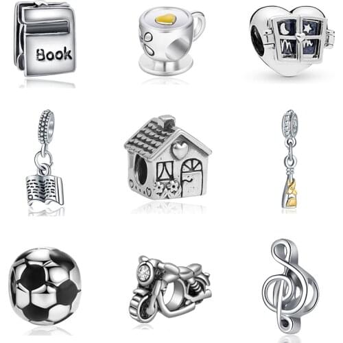 2021 New Original Bead Alloy Home Book Music Coffee Apple Pendant Charm Fit Original Pandora Bracelet Necklace DIY Women Jewelry