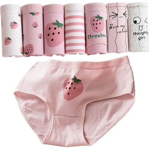 New 7Pcs Panties Womens Cotton Underwear Sexy Print Briefs Girls Lingeries Panty Underpants Plus Size Woman Intimates For Women