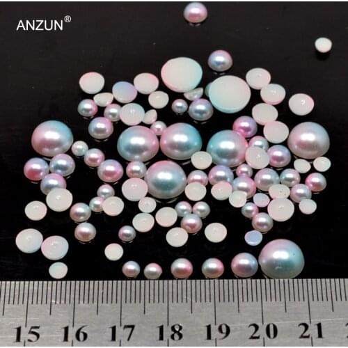 ANZUN 4/5/6/10mm Half Round Imitation Pearls Flatback Scrapbook Beads DIY For Garment/Phone Case/Nail Making Phantom Color Pearl