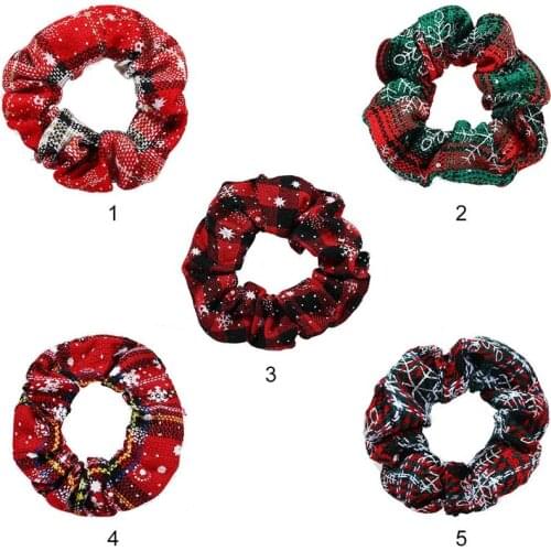 Hair Scrunchie Elastic Hair Bands Cute Snowflake Plaid Women Girls Headwear Ponytail Holder Hair Tie Hair Accessories
