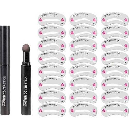Eyebrow Stamp Waterproof Brow Stamp Shaping Kit Long Lasting Shape Stamp Brow Powder With 24 Pcs Eyebrow Stencils