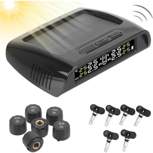 8.0bar 6Pcs Sensor Car Tire Pressure Monitoring High Temperature TPMS System for Truck Trailers RVs Campers USB Solar Charging