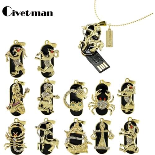 New Metal Crystal Zodiac Model USB2.0 Pen Drive 8GB 16GB 32GB 64GB 128GB Constellations USB Flash Drive 256GB Flash Memory Stick