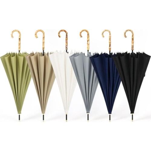 Japanese Style Long Handle Umbrella Rain Women Men Bamboo Handle 16 Ribs Windproof Golf Umbrellas Colorful Business Umbrellas