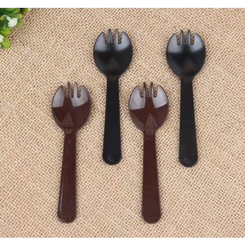 Popular Black/Coffee/Clear Plastic Fork Cake Fork Pudding Fork Disposable Forks Food Grade 11.5*3.2cm 100pcs/lot