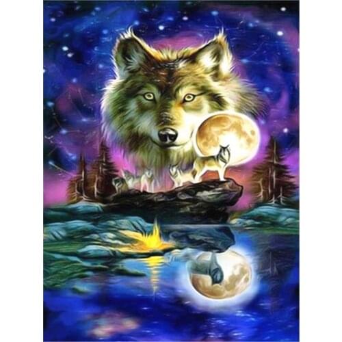 Moon And Wolf Printed 11CT Cross Stitch Embroidery Patterns DMC Threads Handicraft Craft Painting Needlework Sales Needle