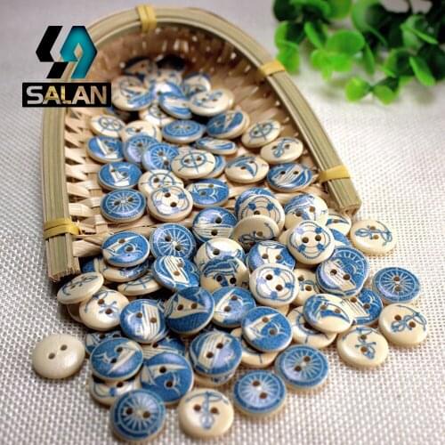 WB-0046 Free shipping wholesale/retailed 15pcs/lot round printed wooden buttons for children clothing DIY gift
