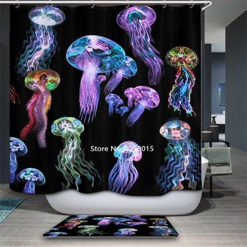 Black and White Jellyfish Zebra Plaid Shower Curtain Bathroom Waterproof Mildewproof Belt Hook Adult Bathroom Decoration Popular