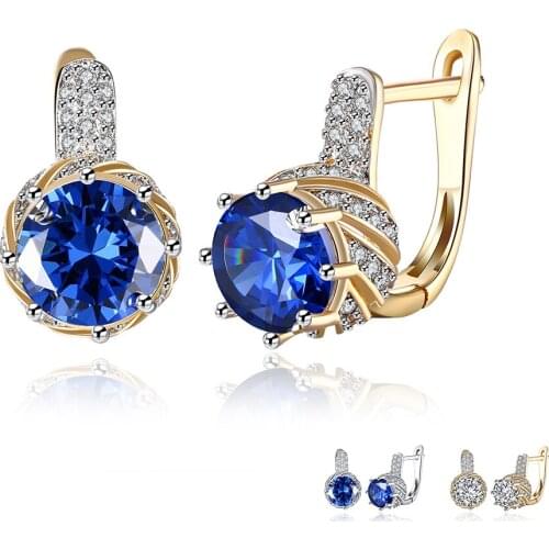 ZEMIOR Kpop Earrings 3 Colors Round Big 5A Cubic Zirconia Romantic Stud Earrings For Women Fashion Jewelry Accessories Hot Sale