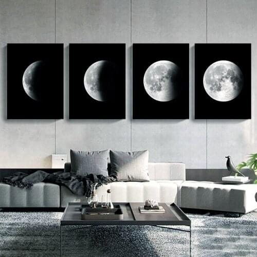 Scandinavian Poster Black and White Moon Canvas Painting Nordic Style Wall Art Print Picture Living room Modern Home Decoration