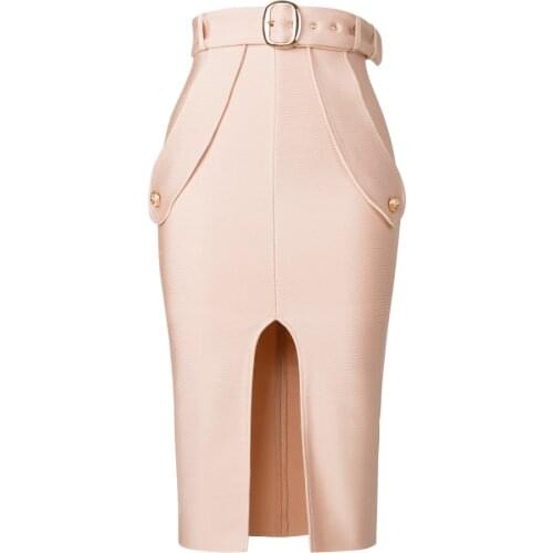 Sexy Bodycon Womens High Waist Bandage Skirt 2021 New Knee Length Midi Pencil Office Party Club Elegant Skirts Clothing