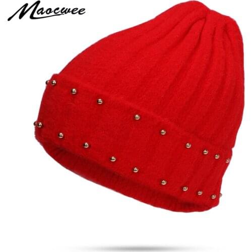 Women Winter Hats Beanies Knitting Hat For Female Winter And Autumn Solid Color Outdoor Warm Beanie Hats With Golden Bead Caps