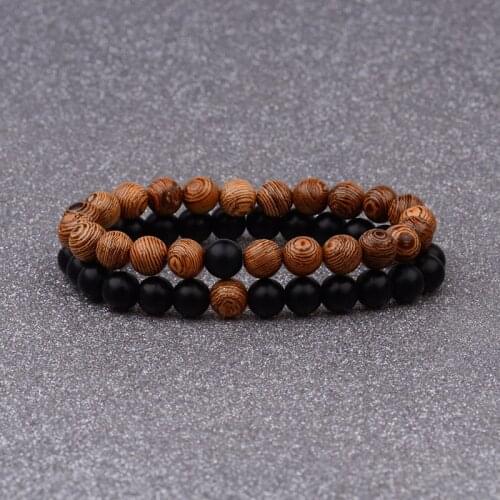 Couples Distance Bracelet Natural Wood Stone White And Black Yin Yang Beaded Bracelets For Men Women Best Friend AB241