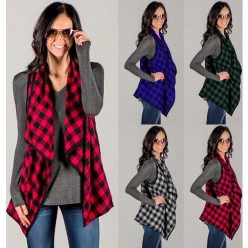 Womens Plaid Lapel Vest Waistcoat Jacket Cardigan