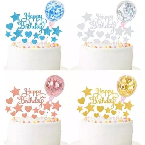 1Set Fan Confetti Pink Balloon Kids Birthday Party Cake Toppers Baby Shower Wedding Girl Birthday Cake Baking Decoration Supplie