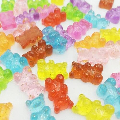 10-100Pcs Glitter Bear Flatback Planar Resin Color DIY Crafts Supplies Arts Phone Shell Decor Material Hair Accessories Kids Toy