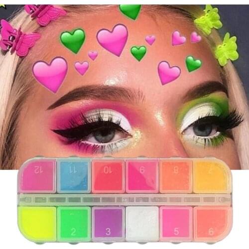 12Gird/Box Lasting Fluorescent Matte Eyeshadow Neon Pigment Powder Halloween Decoration Eyeshadow Palette