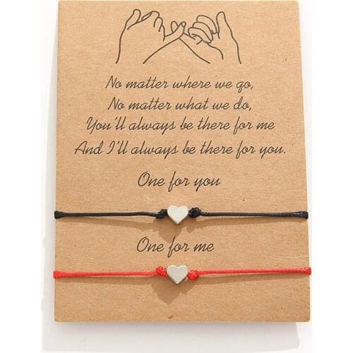 2 pcs/lots Tiny Love Heart Lucky Bracelet Red Black Color Rope Bracelet Adjustable Fashion Couple Bracelet Wholesale