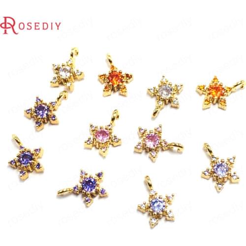 38768)10PCS 7.5MM 24K Champagne Gold Color Brass and Zircon Star Charms Pendants Jewelry Making Supplies Diy Accessories