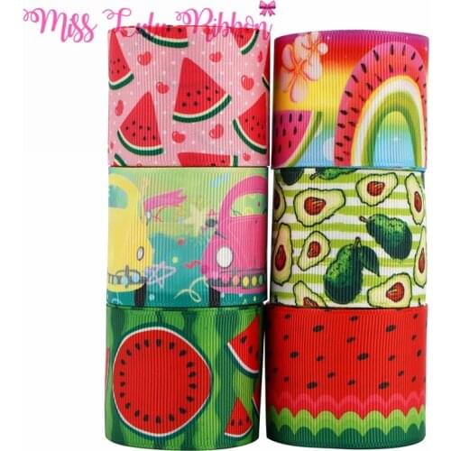 Free Shipping 16mm-75mm Watermelon Ribbon Avocado Ribbon Printed Grosgrain Ribbon For Handmade Bow/Party Decoration 50 Yards