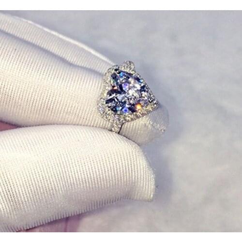 Brand Real 925 Silver Ring for Women Luxury Romantic Heart 2 Carat SONA Diamond CZ Engagement Wedding Ring Jewelry size 5-10