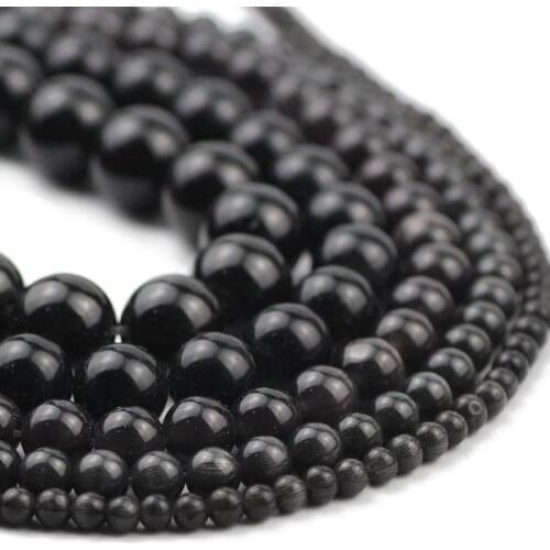 Black Cats Eye Stone Charm Natural Opal Spacer Round Loose Beads For Jewelry Making DIY Bracelet 4/6/8/10/12MM Accessories