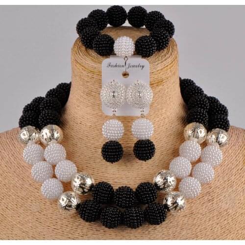 Black and white african beads simulated pearl costume necklace african set nigerian wedding jewelry set ZZ11