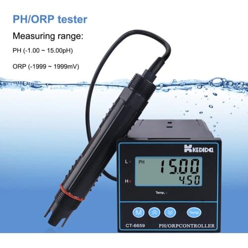 CT-6659 Dual Four-digit LED High and Low LCD Indicator Digital PH / ORP Controller Desktop Precision Industrial PH Tester 0~14PH