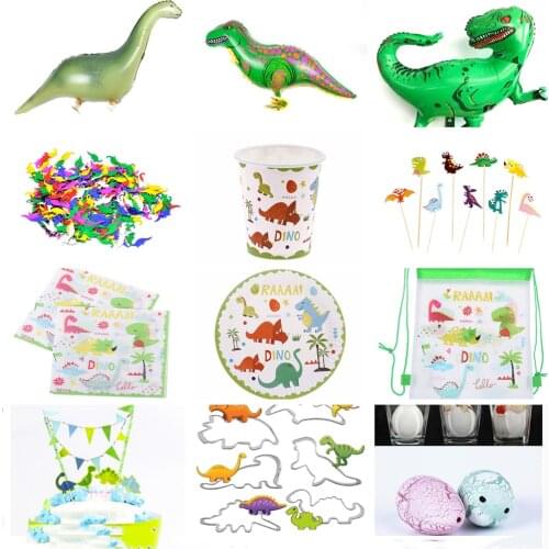 Dinosaur Party Set Dinosaur Banner Garland Giant Balloons Cake Topper Tattoo Sticker Dino Themes Event Party Supplies for Boys