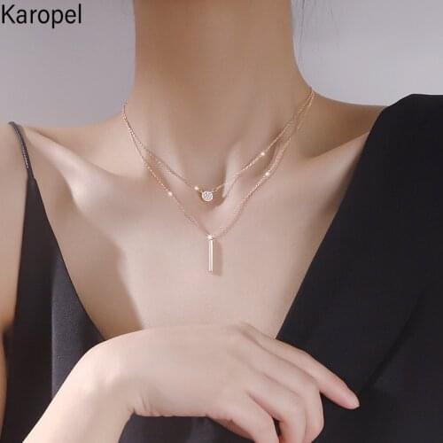 Karopel 925 Sterling Silver Dainty Double Layer Heart Necklaces with Micro Pave Zircon Collars Jewelry Accessories