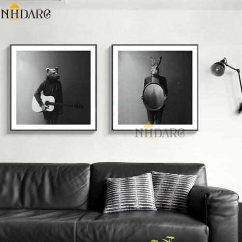 Canvas Print Painting Poster Pictures Modern Fashion Black White Dark Animal Character Design Wall Art Decor Home Decoration