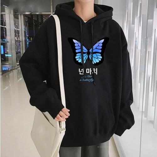 Korean Kpop LOONA Butterfly Hoodies Sweatshirt Harajuku Streetwear Fashion Gradient Graphic Women Oversized Long Sleeve Hoodies