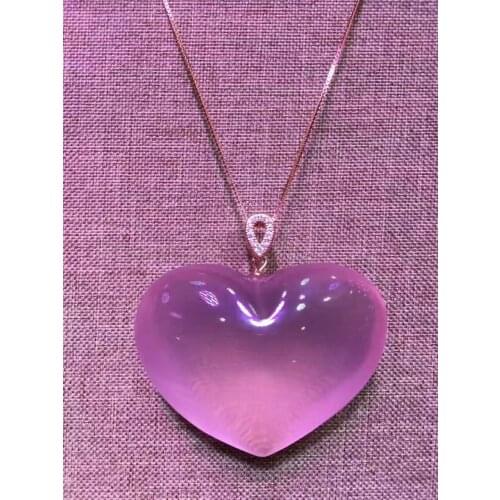 Genuine Natural Rose Crystal Quartz Mozambique Heart Shape Bead Women Pendant 42x32mm AAAA