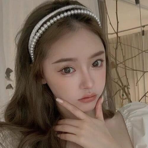 New Double-layer Pearl Headband Hair Hoops Shiny White Diamond Pearl Elegant Women Luxury Hair Accessories Headwrap Wholesale