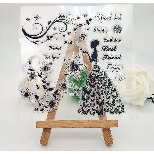 13.5X13.5CM Butterfly Clear Stamps Transparent Seal Silicone Seal TPR Christmas Wedding Roller Stamps DIY Scrapbook Album Card