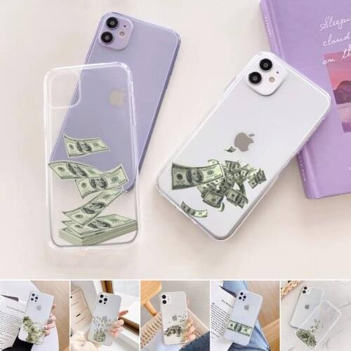 Rich money dollar Phone Case Transparent for iPhone 11 12 6 7 8 Pro X XS Max XR Plus Silicone Soft TPU Clear mobile bags coque
