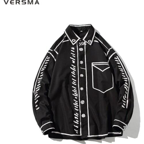 VERSMA Korean Design Graffiti Print Baroque Gothic Shirt Men Personalized Cool Rock Long Sleeve Cowboy Shirt Women Dropshipping
