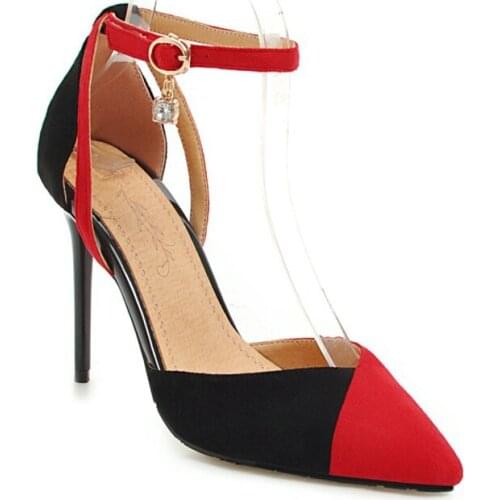 Big Size high heels sandals women shoes woman summer ladies Tip-top color belt buckle with slim-heeled sandals