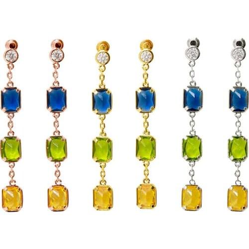 High Quality Fancy Original Crystal Bijoux Earrings Rose Gold Color Charm Chain Drop Earrings For Women Fashion Jewelry