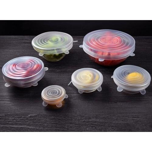 6PCS/Set Reusable Silicone Wrap Food Fresh Keeping Wrap Kitchen Tools Silicone Food Wrap Seal Lid Cover Strech Accessories