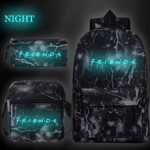 Friends Luminous Backpack 3pcs Set Boys Girls School Bag Teens Student Start School Gift bag Friends Pen Bag Shoulder Bag