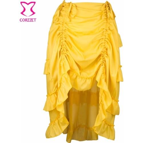 Yellow Asymmetrical Ruffles Gothic Skirt Victorian Corset Petticoat Vintage Underskirt Plus Size Steampunk Skirts For Women 6XL