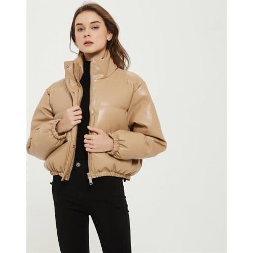 Womens jacket Za 2020 street wear PU winter thick bubble jacket super smooth solid color bat sleeve womens jacket chic top