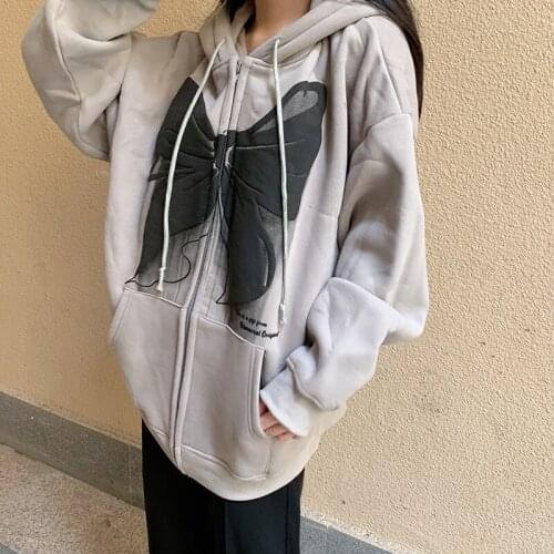 Women Sweatshirt Oversized Hoodie Zip-Up Zipper Y2k Tops Grunge Harajuku Kpop Streetwear Vintage Female Coat Winter Goth Clothes