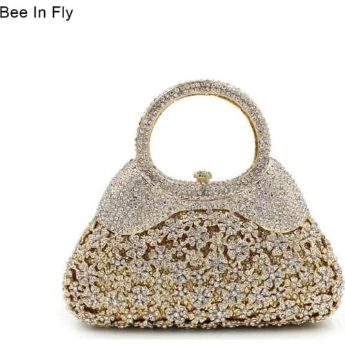Women Crystal Clutch Evening Bag Bridal Diamond Bag Gold Wedding Party Cocktail Top Handle Handbags and Purses