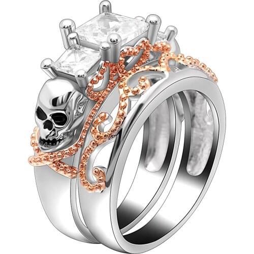 UFOORO wedding rings for women Unique design Golden lines shiny zircon skull ring fashion best girlfriends gift dropshipping