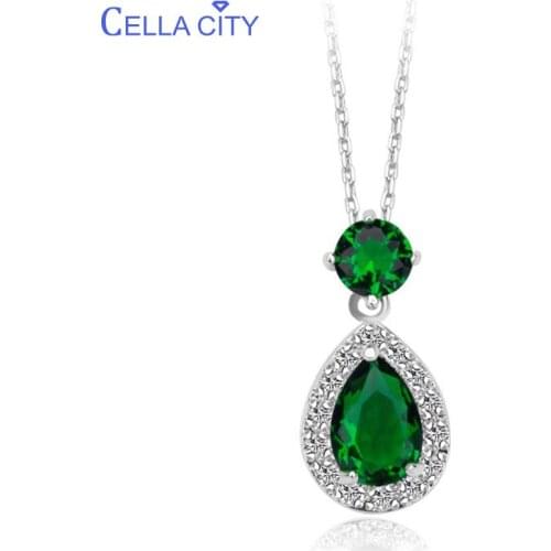 Cellacity Silver 925 Jewelry Water Drop Shaped Gemstones Necklace for Women Emerald Sapphire Citrine Powder crystal Dating Party