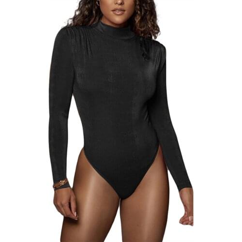 Women’s Casual Long Sleeve Bodysuit Fashion Solid Color Half High Collar Tight Jumpsuit Spring And Autumn 2021 Daily Wearing