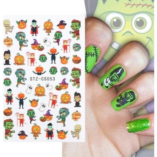 1 Sheets Halloween Style Nail Sticker Skull Head Autumn Maple Leaf Pumpkin Ghost Festival Back Glue Transfer Manicure Decal Tool