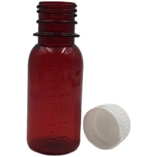 30sets Wholesale 60ml 2oz PET Amber Color Liquid Bottle, Tamper proof Medical Liquid Graduate Bottle